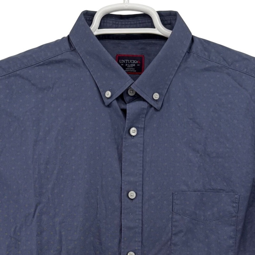 Untuckit Sinclair Blue Floral Micro Print Short Sleeve Shirt Slim Fit XL 41515